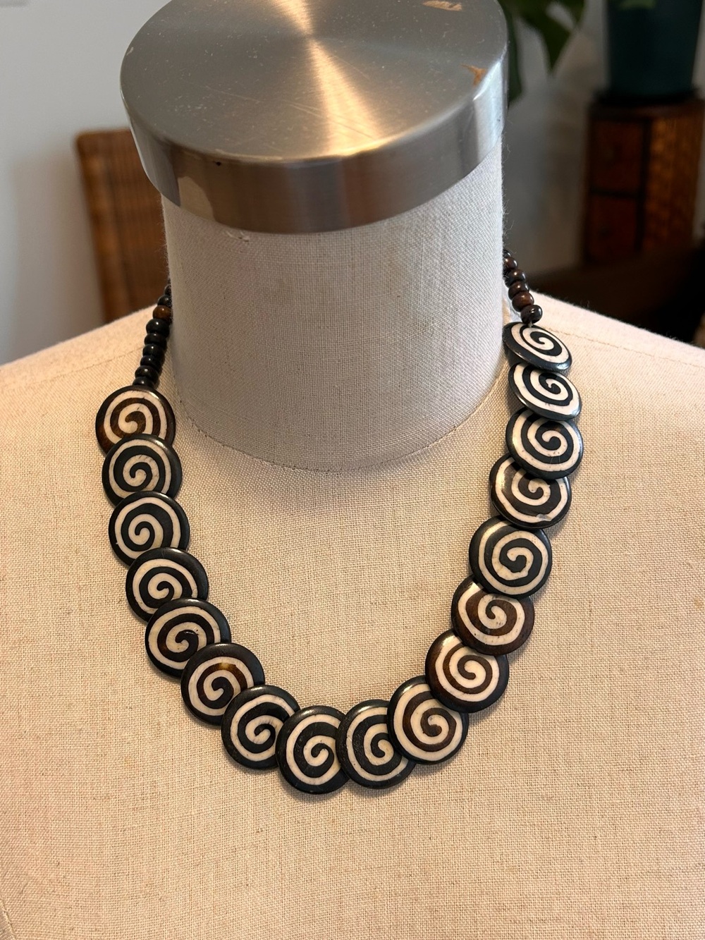 Vintage African Coconut Shell 🐚 Disk Necklace
